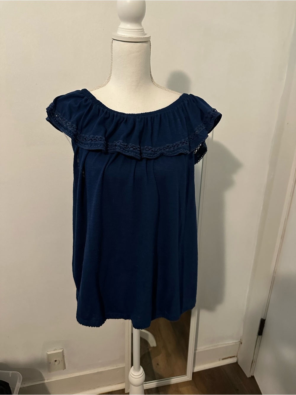 Faded Glory Navy Off-Shoulder Ruffle Camisole